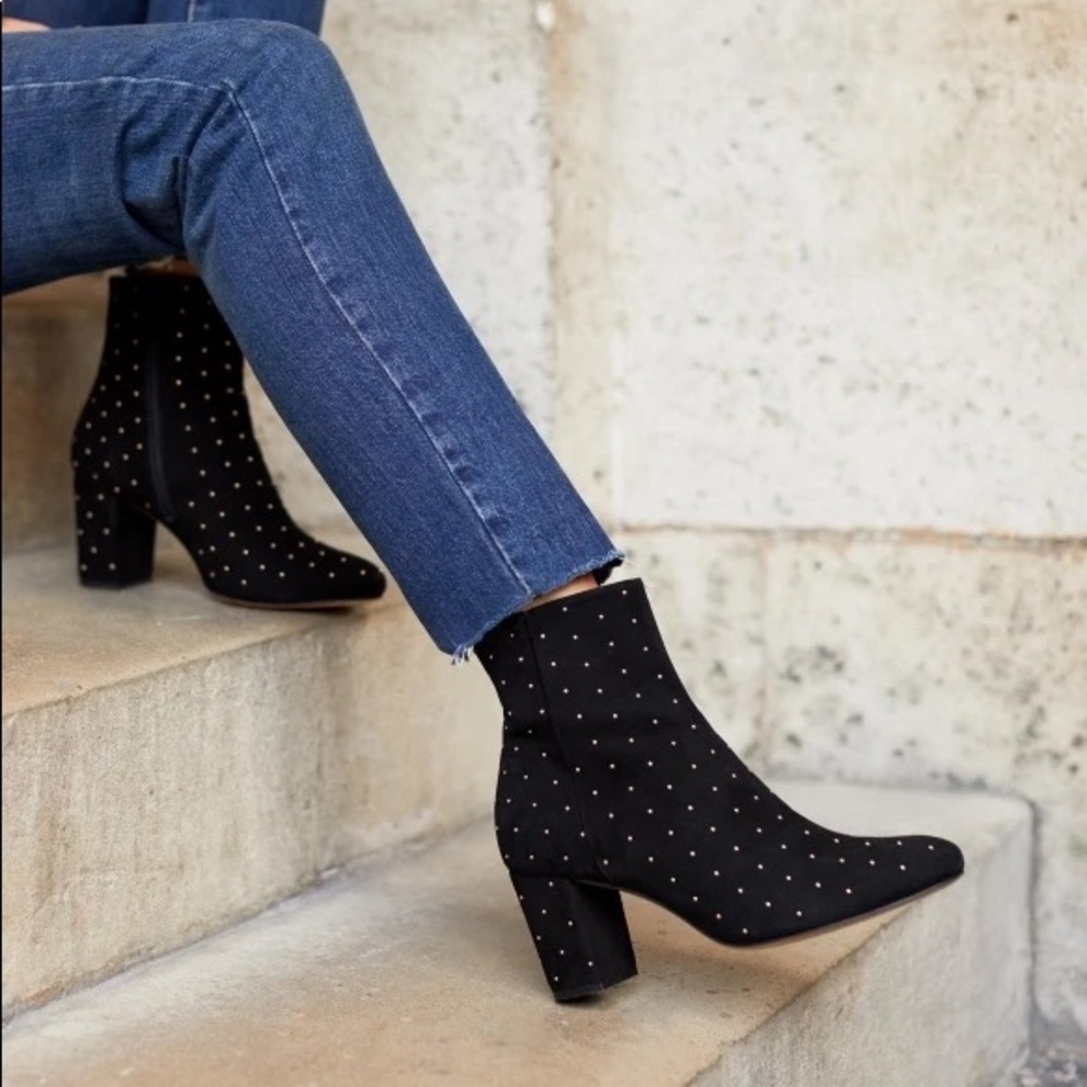SEZANE LEA BOOTS - BLACK SUEDE STUDDED ANKLE BOOTS
